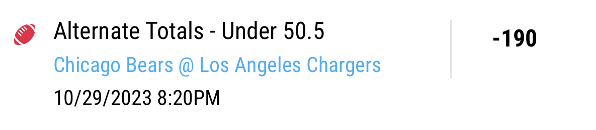 Sunday Night Football Pick: Alt. Total UNDER 50.5