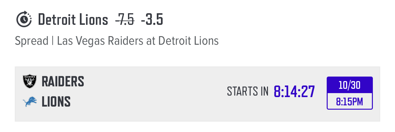 Raiders vs. Lions: Lions Alternate Spread -3.5