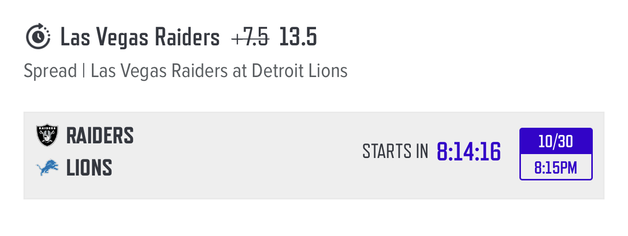 Raiders vs. Lions: Raiders Alternate Spread +13.5