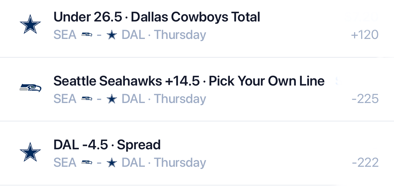 Week 12 Thursday Night Football Picks: Seahawks vs. Cowboys